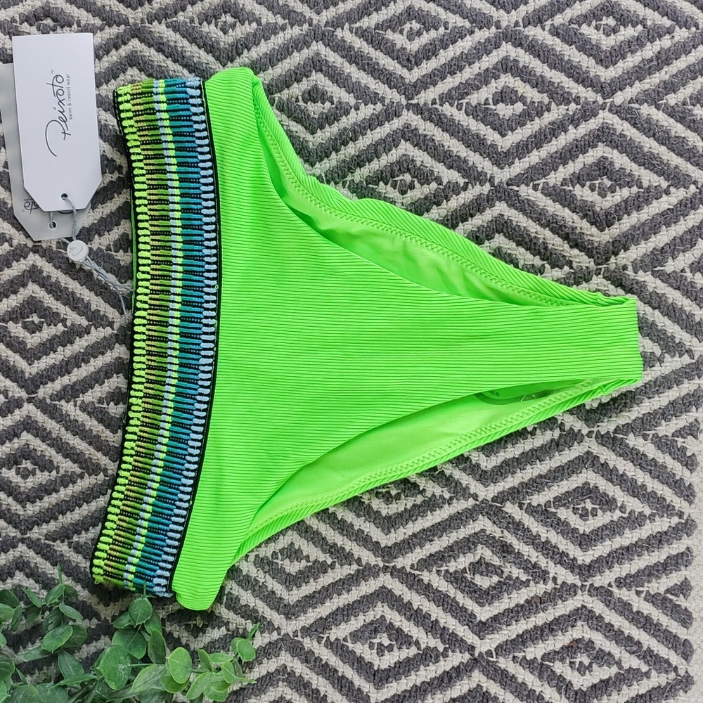 NWT Peixoto 'Zoni' Hi-Waist Bikini Bottom, XS, Kiwi Lime, Ribbed
